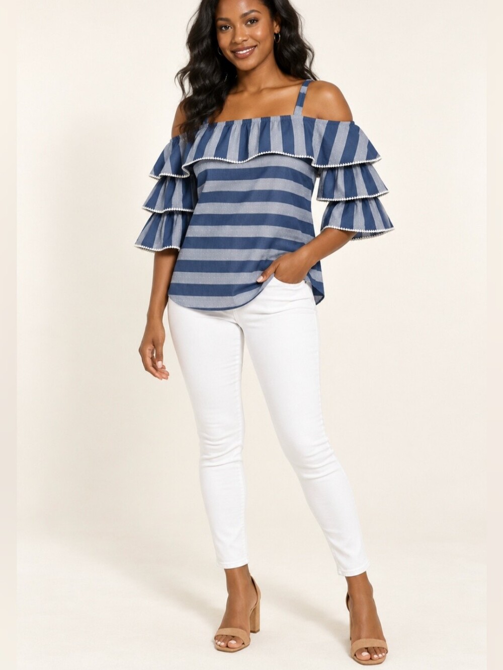 INC Cold Shoulder Ruffle Blouse